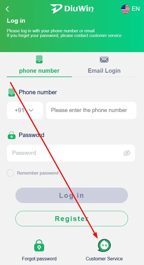 choose the customer service option on the login page